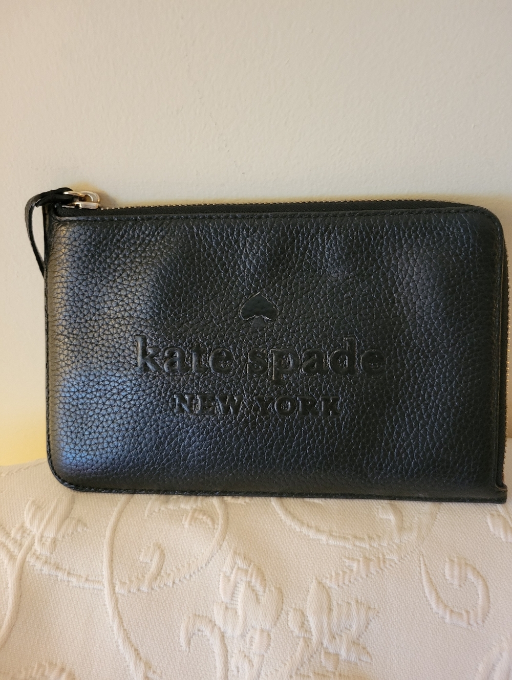 kate spade Black Pebbled Leather Zip Wristlet